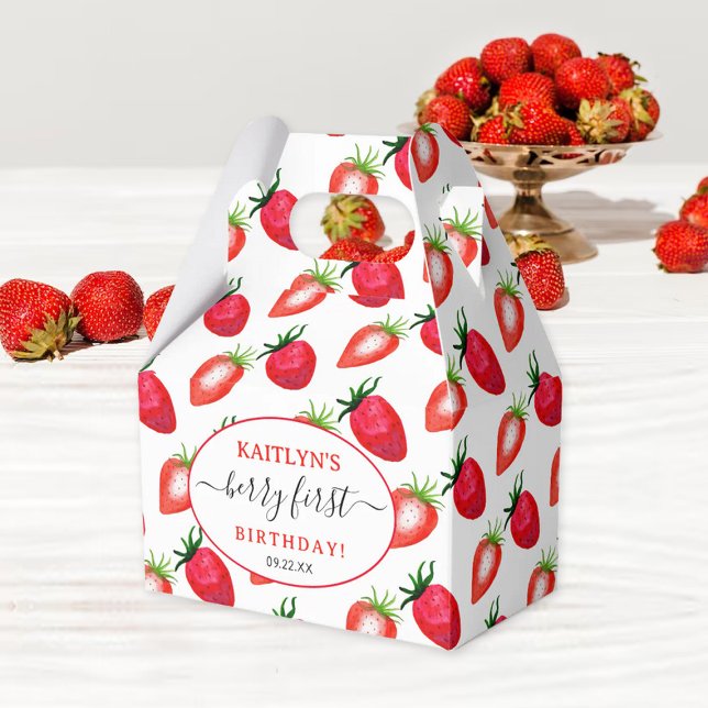 Sweet Strawberry Berry First 1st Birthday Favour Box (Creator Uploaded)