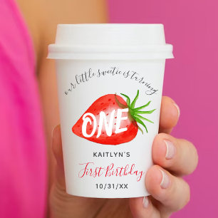 Sweet Strawberry Berry First 1st Birthday Paper Cups
