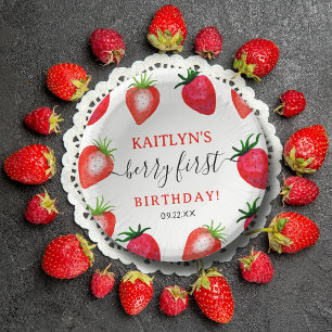 Sweet Strawberry Berry First 1st Birthday Paper Plate