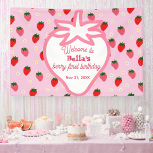Sweet Strawberry Berry First Birthday Party Banner
