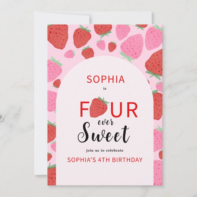 Sweet Strawberry Birthday Invitation (Front)