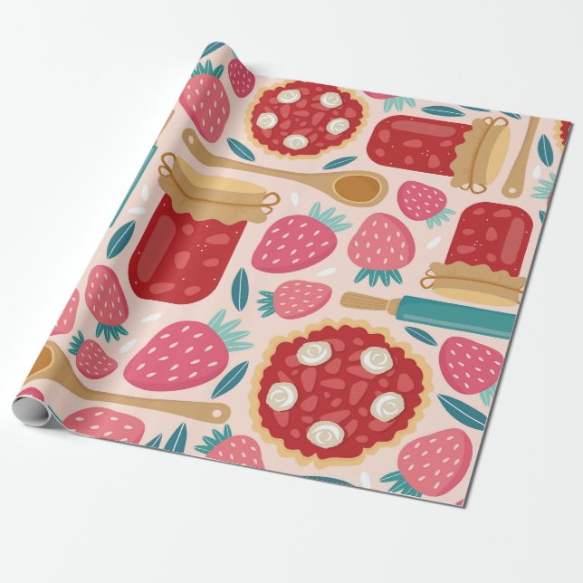 Sweet Strawberry Delight Wrapping Paper (Unrolled)
