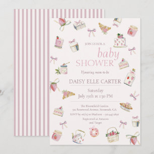 Sweet Strawberry Dessert Baby Shower Watercolor Invitation