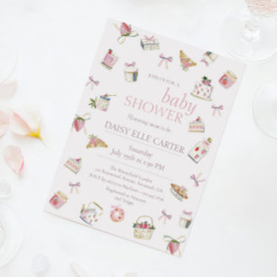 Sweet Strawberry Dessert Baby Shower Watercolor Invitation