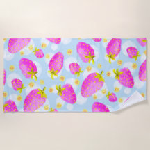 Sweet Strawberry Fields Pastel Blue Beach Towel