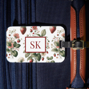 Sweet Strawberry & Floral Pattern Custom Monogram Luggage Tag