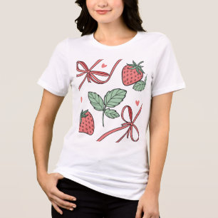 Sweet Strawberry Garden & Pink Hearts Pattern T-Sh Tri-Blend Shirt