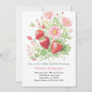 Sweet Strawberry Girl Baby Shower Invitation