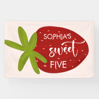 Sweet strawberry kids birthday banner
