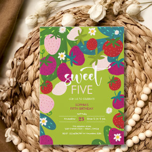 Sweet strawberry kids birthday invitation