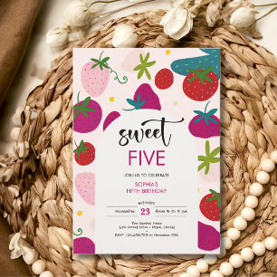 Sweet strawberry kids birthday invitation