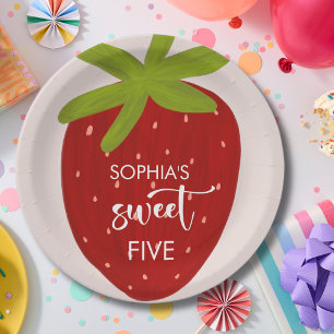 Sweet strawberry kids birthday paper plate