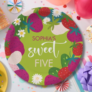Sweet strawberry kids birthday paper plate