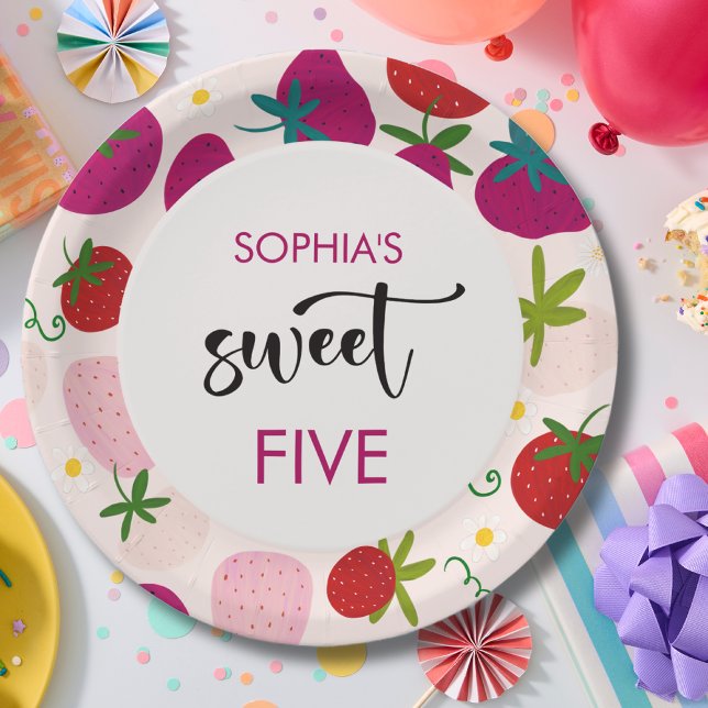 Sweet strawberry kids birthday paper plate (Creator Uploaded)