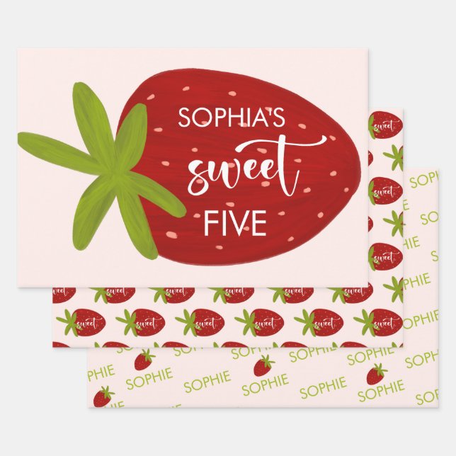Sweet strawberry kids birthday wrapping paper sheet (Set)