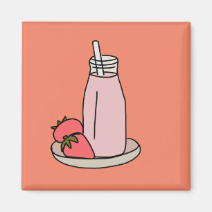 Sweet strawberry milkshake cute pink magnet