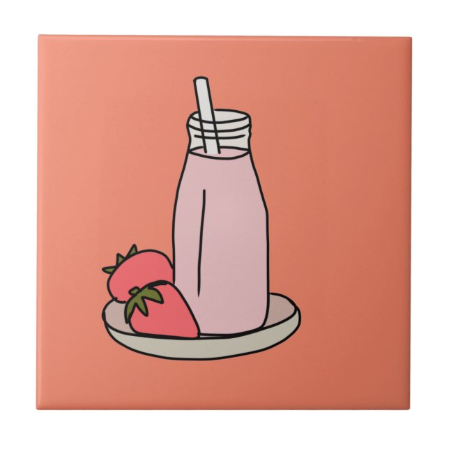 Sweet strawberry milkshake cute pink tile (Front)