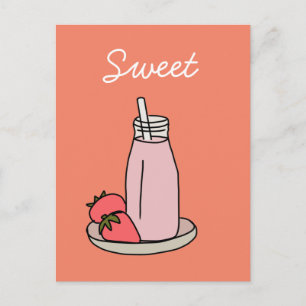Sweet strawberry milkshake pink cute postcard