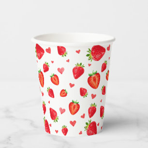 Sweet Strawberry Pattern Watercolor Love  Paper Cups