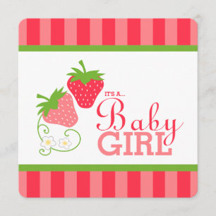 Sweet Strawberry Pink and Green Baby Shower Invitation