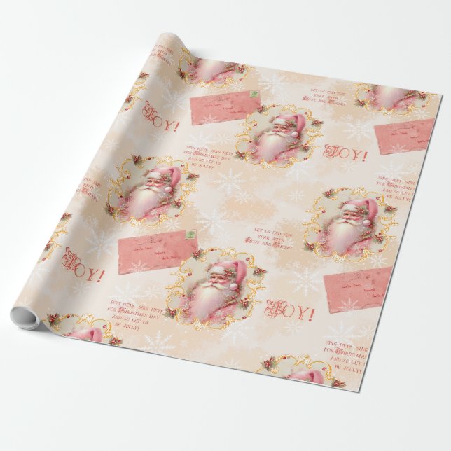 Sweet Strawberry Santa gift wrap  (Unrolled)
