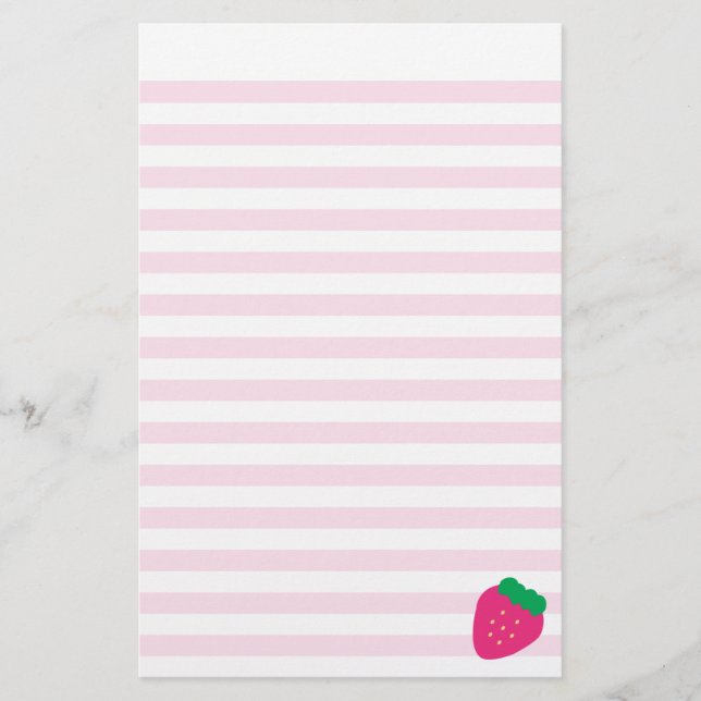 Sweet Strawberry Striped Stationery (Front)