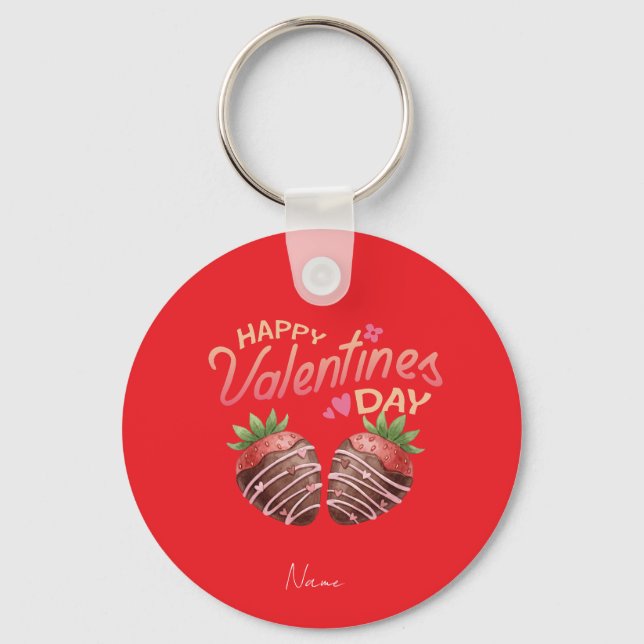 Sweet Strawberry Valentine's Day Personalized Coff Key Ring (Front)