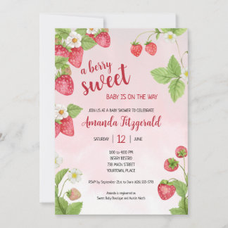 Sweet Strawberry Watercolor Baby Shower Invitation