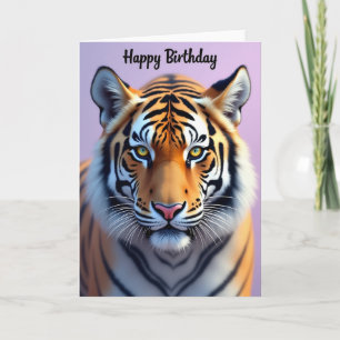 Sweet Striped Feline Birthday Card