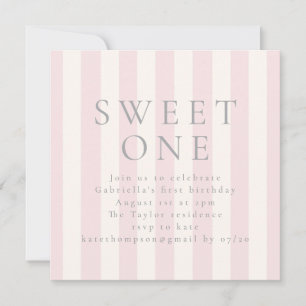 Sweet Stripes first birthday pink invite