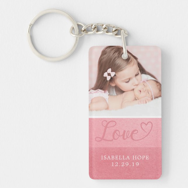 Sweet Stripes | Love Baby Girl Typography Photo Key Ring (Front)