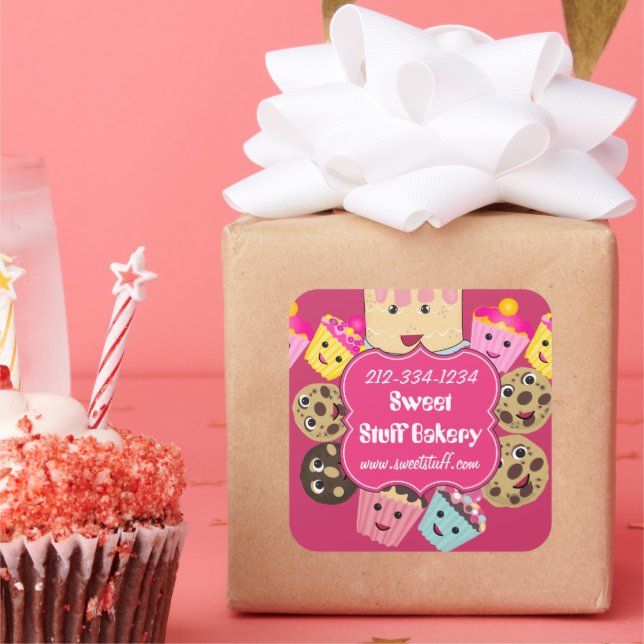 Sweet Stuff Cake Cookies and Cupcake Bakery Square Sticker (Party)
