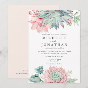 Sweet Succulent Pink Green Wedding Invitation