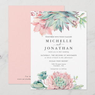 Sweet Succulent Pink Green Wedding  Invitation