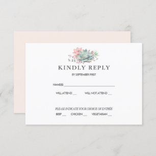 Sweet Succulent Pink Green Wedding RSVP Invitation