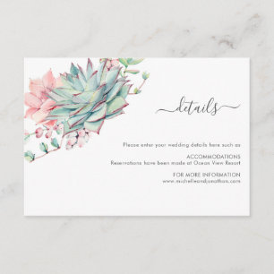 Sweet succulent Wedding Enclosure Card
