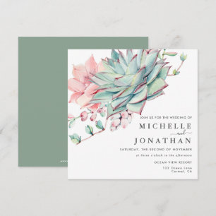 Sweet Succulents Pink Green Wedding  Invitation