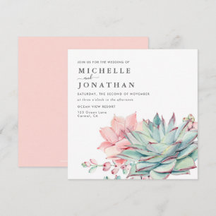 Sweet Succulents Pink Green Wedding Invitation