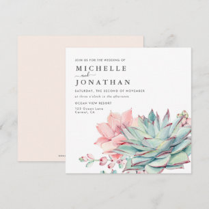 Sweet Succulents Pink Green Wedding Invitation