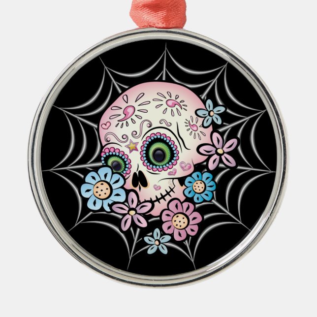 Sweet Sugar Skull Metal Tree Decoration (Front)