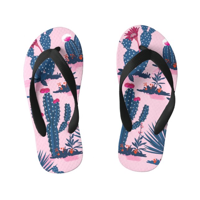 Sweet Summer Cactus Blooming Pattern Kid's Jandals (Footbed)