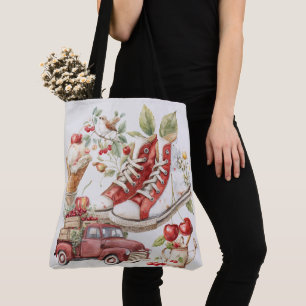 Sweet Summer Cherries Denim Jacket Tote Bag
