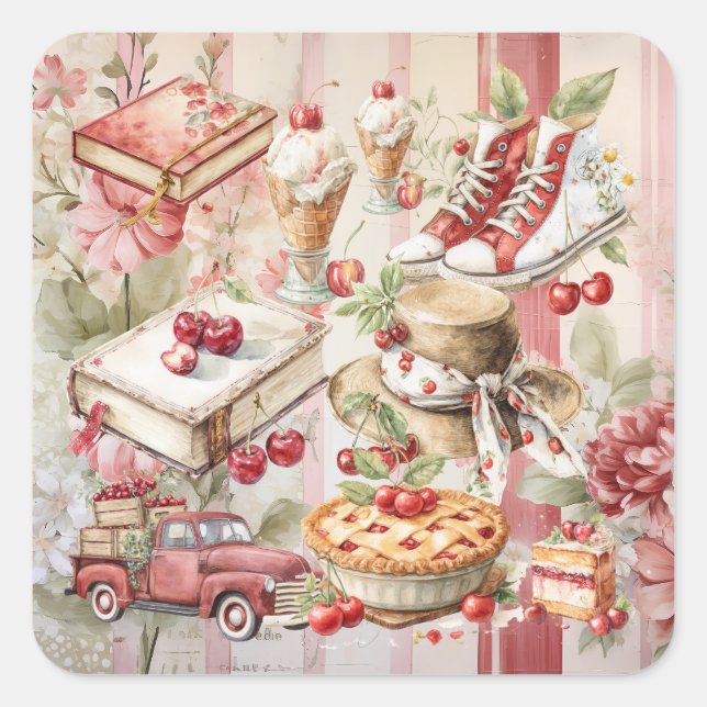 Sweet Summer Cherries Square Sticker (Front)