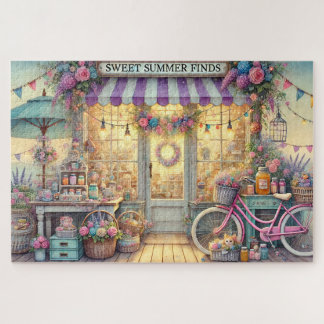 Sweet Summer Finds Beach Shop with Pink Bike Jigsaw Puzzle