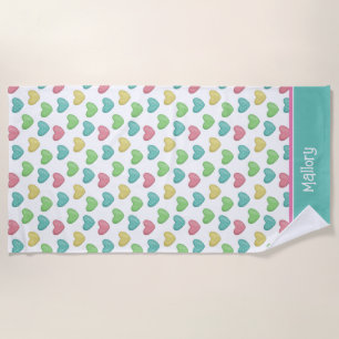 Sweet Summer Hearts Personalised Beach Towel