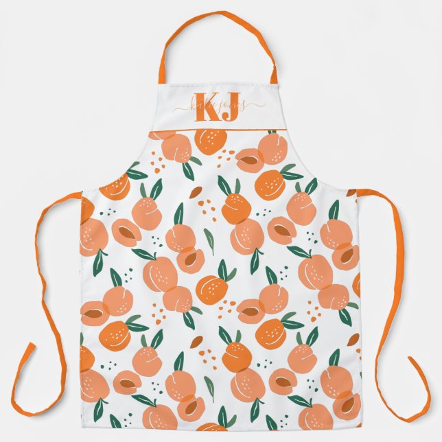 Sweet Summer Peach Pattern | Monogram Apron (Front)