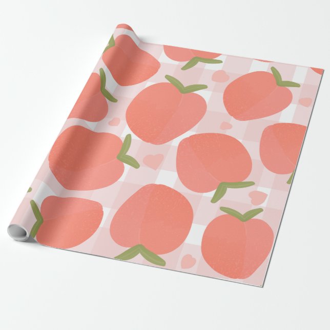 Sweet Summer Peach Pattern Wrapping Paper (Unrolled)