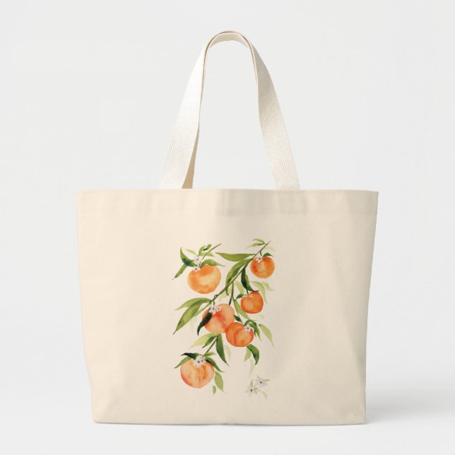Sweet summer peach watercolor tote bag (Front)