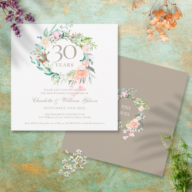 Sweet Summer Roses Garland 30th Anniversary Invitation (Creator Uploaded)