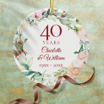Sweet Summer Roses Garland 40th Anniversary Ceramic Tree Decoration<br><div class="desc">Featuring a delicate watercolour floral garland,  this chic botanical 40th wedding anniversary keepsake can be personalised with your special anniversary information in an elegant text and your photo on the reverse. Designed by Thisisnotme©</div>